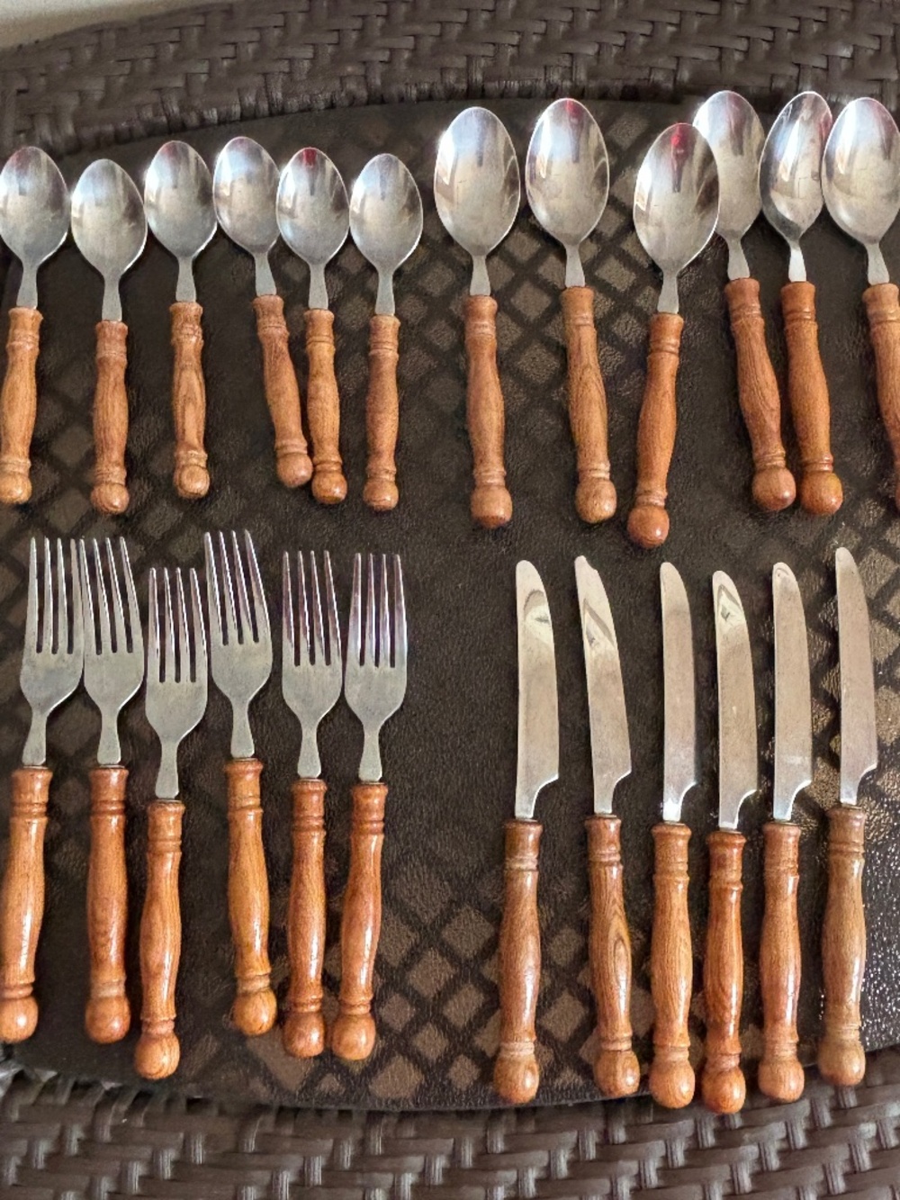 Vintage Old Homestead Wood Handled Stainless Steel Flatware Set 24 Pieces